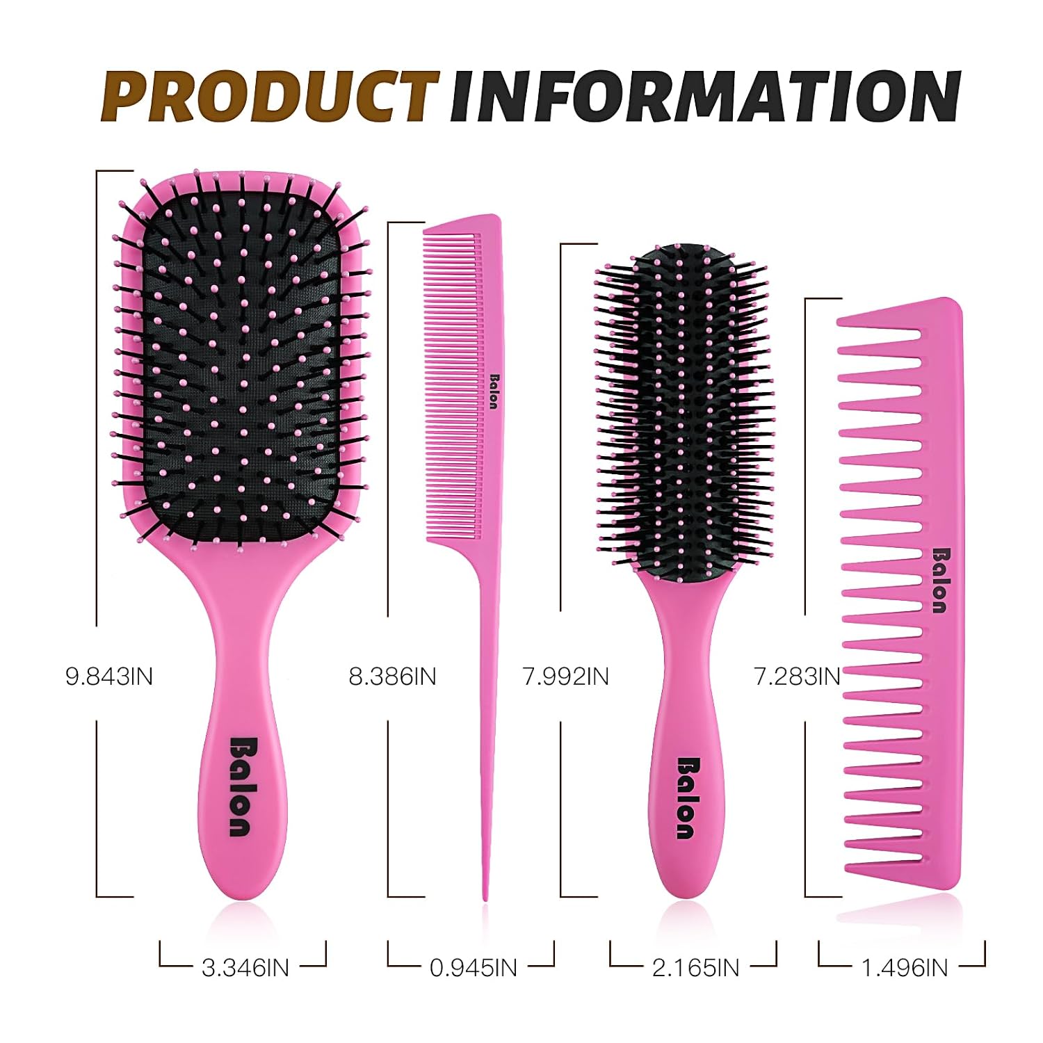Hair Brush for Men and Women, 4Pcs Brush and Comb Set Detangling All Hair