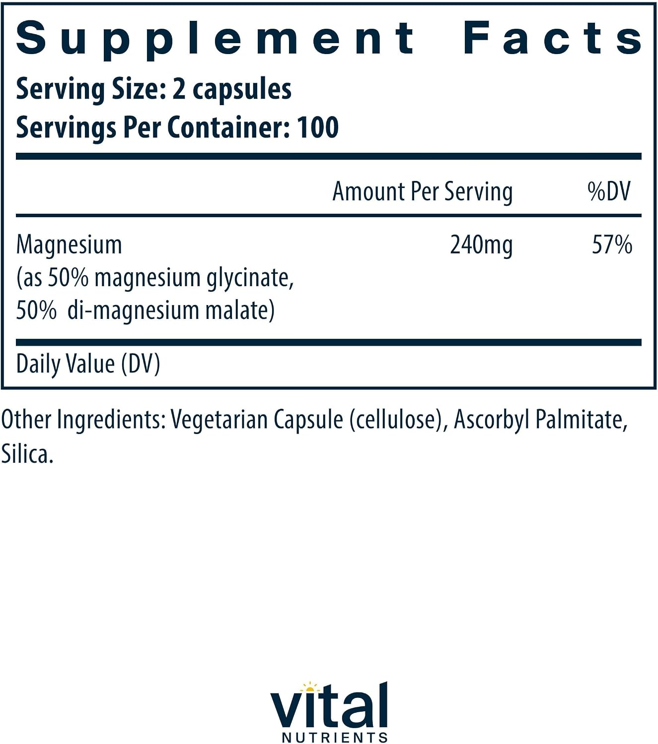 Vital Nutrients Magnesium Glycinate + Malate - 120mg Vegan Magnesium Supplement for Women and Men - Muscle, Heart, Bone Support* - Promotes Relaxation - Gluten, Dairy and Soy Free - 100 Capsules