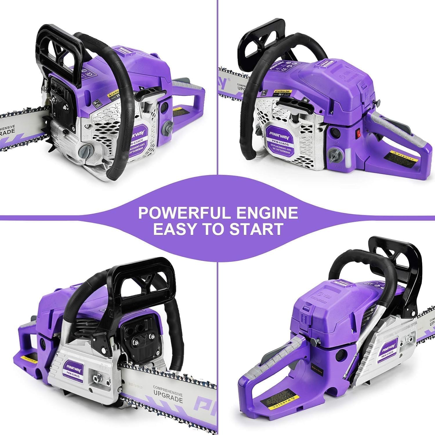 2-cycle 63CC Chainsaw Saw Gas Powered 20" Chain Saws Cordless Petrol Saw Handheld Chainsaw for Cutting Wood Trees Branches (63ACK)