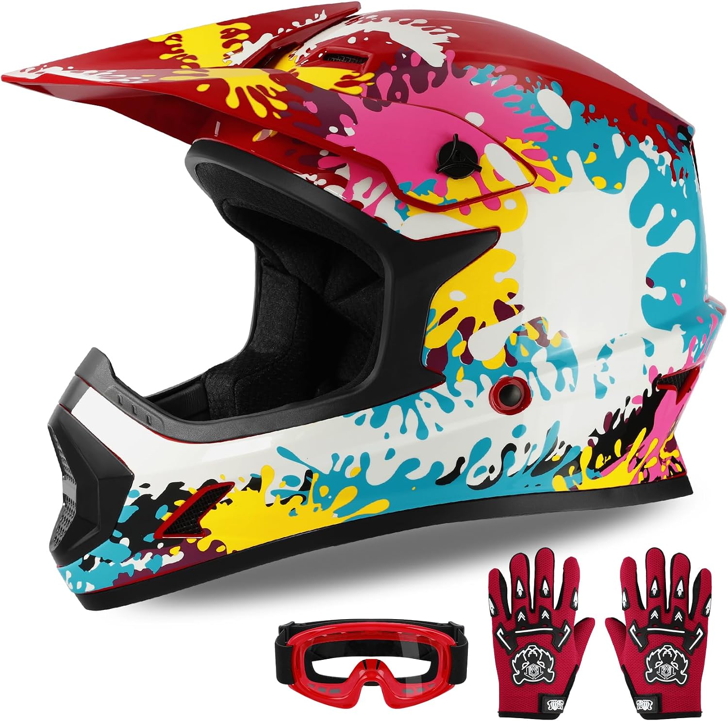 Kids Dirt Bike Helmet Youth Motorcycle Helmet DOT-Certified Full Face Helmets for Motocross ATV Off-Road Street Bike with Goggles & Gloves, Blue Flame Medium | Motorcycle Riding Gear included Goggles & Gloves, Ultra-Lightweight, For ATV UTV Off-Road, Blu…