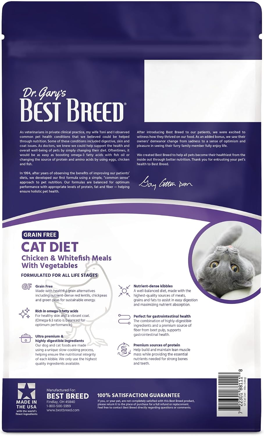 Best Breed Grain Free Cat Diet Made in USA [Natural Dry Cat Food for All Ages] - 4lbs.