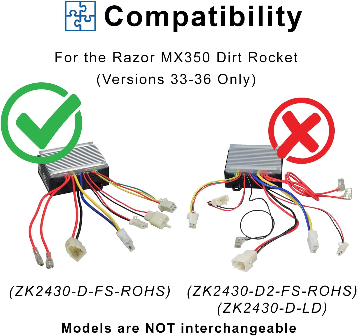 AlveyTech 24 Volt ZK2430-D-FS-ROHS Controller for The Razor MX350 Dirt Rocket Bike (Versions 33-36) - Replacement Motor Speed Control Module with 4-Wire Throttle Connector