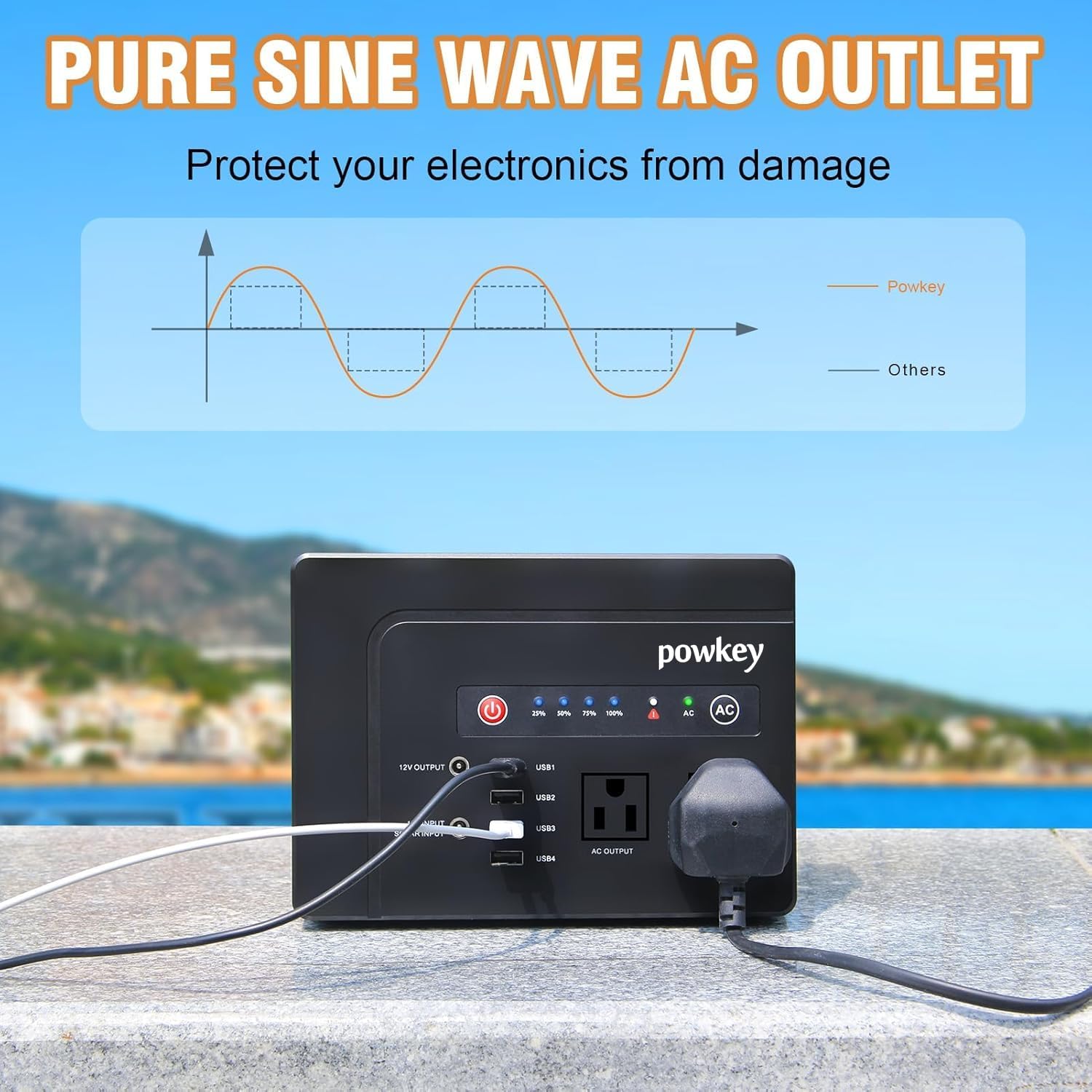powkey 200W Portable Power Bank with AC Outlet 120V, 146Wh Power Station | Rechargeable Backup Lithium Battery Powered, Pure Sine Wave AC Outlet for Outdoor RV Trip Travel Home Office Emergency