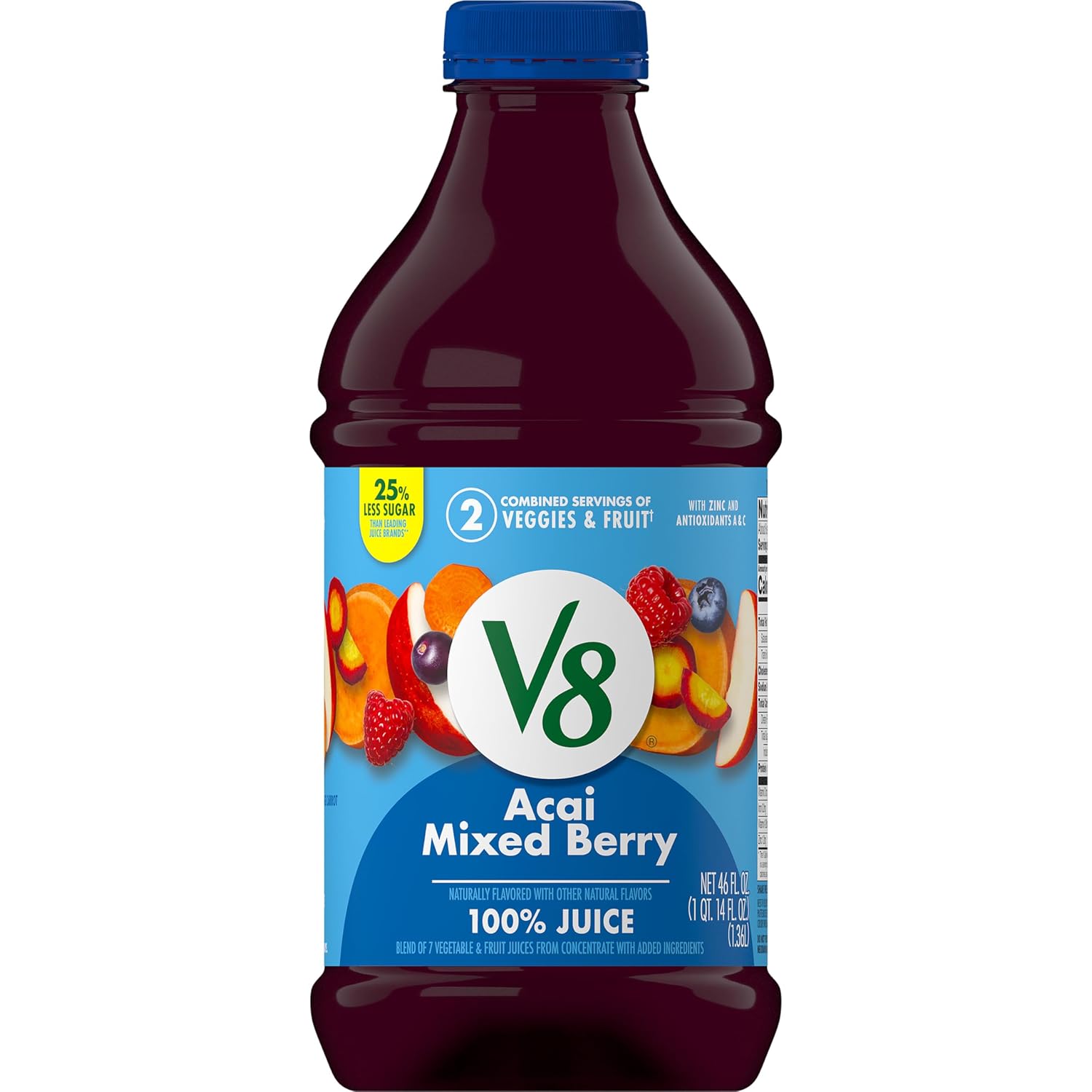V8 Blends 100% Juice Pomegranate Blueberry Juice, Fruit and Vegetable Juice Blend, 46 Fl Oz Bottle
