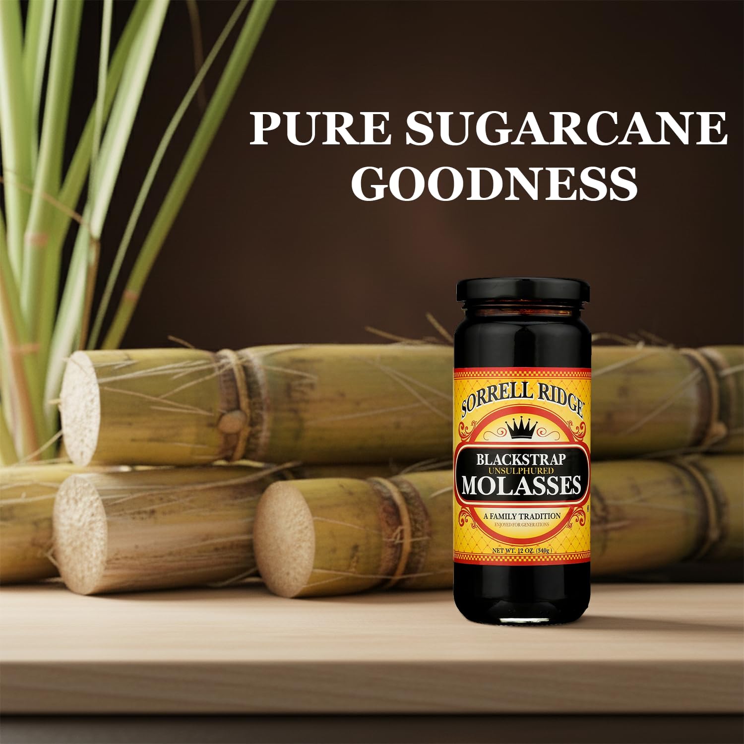 Sorrell Ridge Blackstrap Molasses 12 oz Jar | Unsulphured, Rich Robust Flavor, Good Source of Calcium & Potassium; Classic Baking Sweetener for Cookies