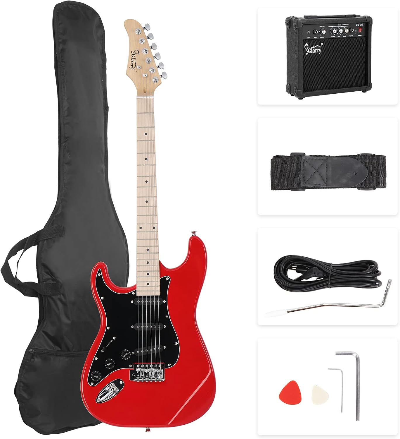 GLARRY Full Size Electric Guitar for Music Lover Beginner with 20W Amp and Accessories Pack Guitar Bag (DARK BLUE, 39" Right Handed)