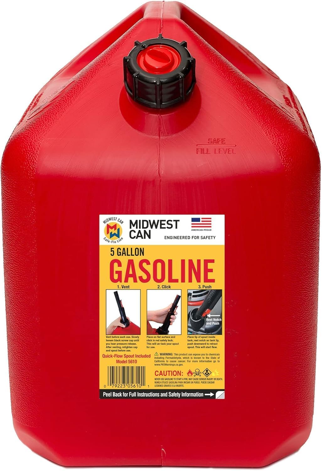Midwest Can Company 5610 5 Gallon Gas Can Fuel Container Jugs w/Spout (2 Pack)