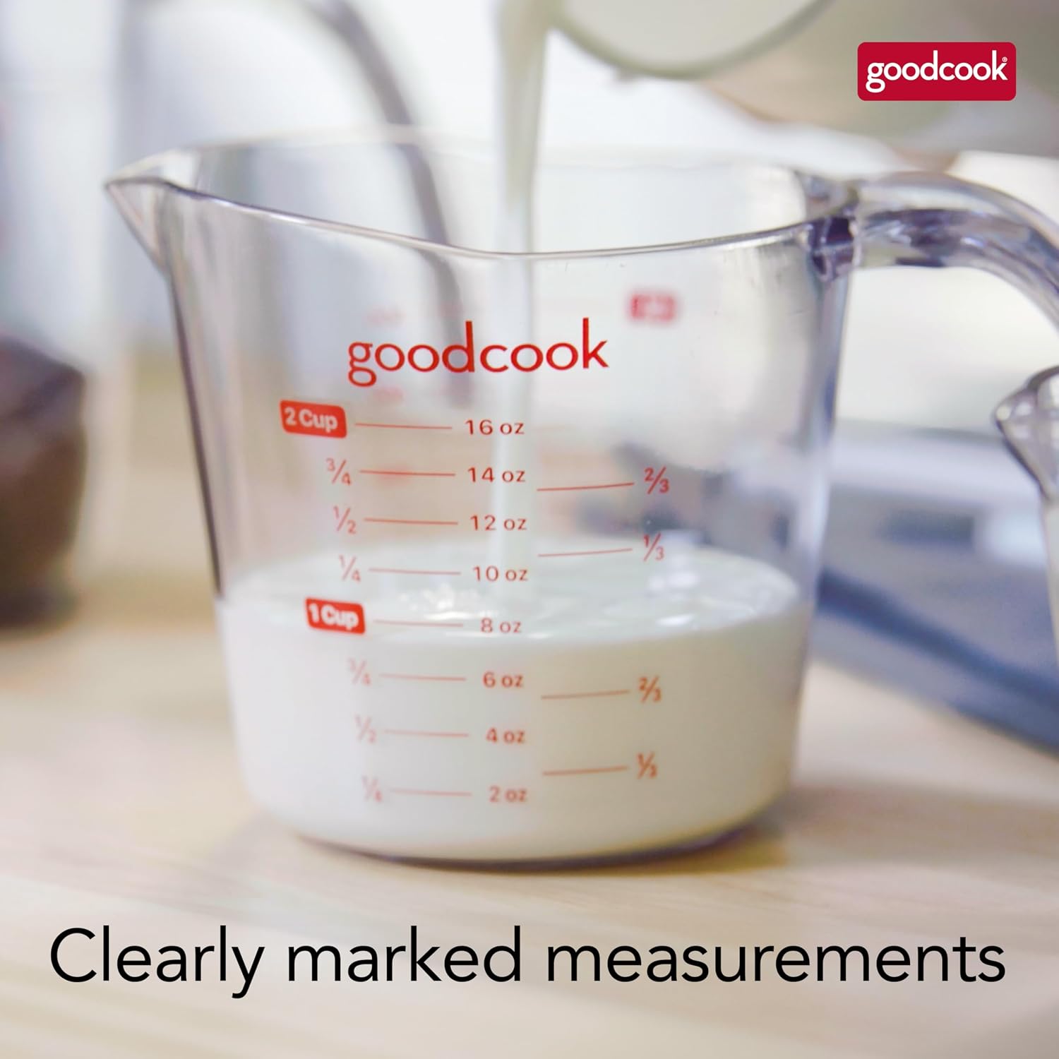 GoodCook Everyday 4-Cup Liquid Measuring Cup, Clear Plastic with Easy-to-Read Markings, Tapered Pour Spout, Comfortable Handle, Measures in Cups, Ounces, Pints, and Milliliters