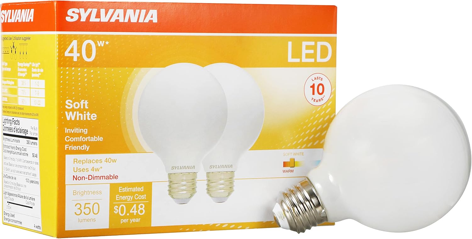 Sylvania LED A19 Light Bulb, 100W = 14W, Non-Dimmable, Frosted Finish, 1500 Lumens, 2700K, Soft White - 4 Pack (78101)