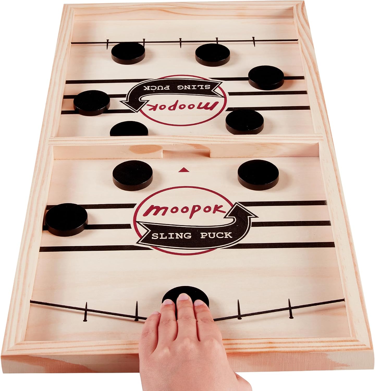 moopok Fast Sling Puck Game - Fast Action Super Foosball Table Desktop Battle Slingshot Wooden Air Hockey Board Game -Guaranteed Fun for Family Game