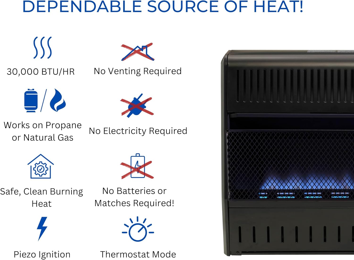 ProCom Dual Fuel Ventless Blue Flame Garage Heater - 30,000 BTU, T-Stat Control - Model# MNSD300TGA