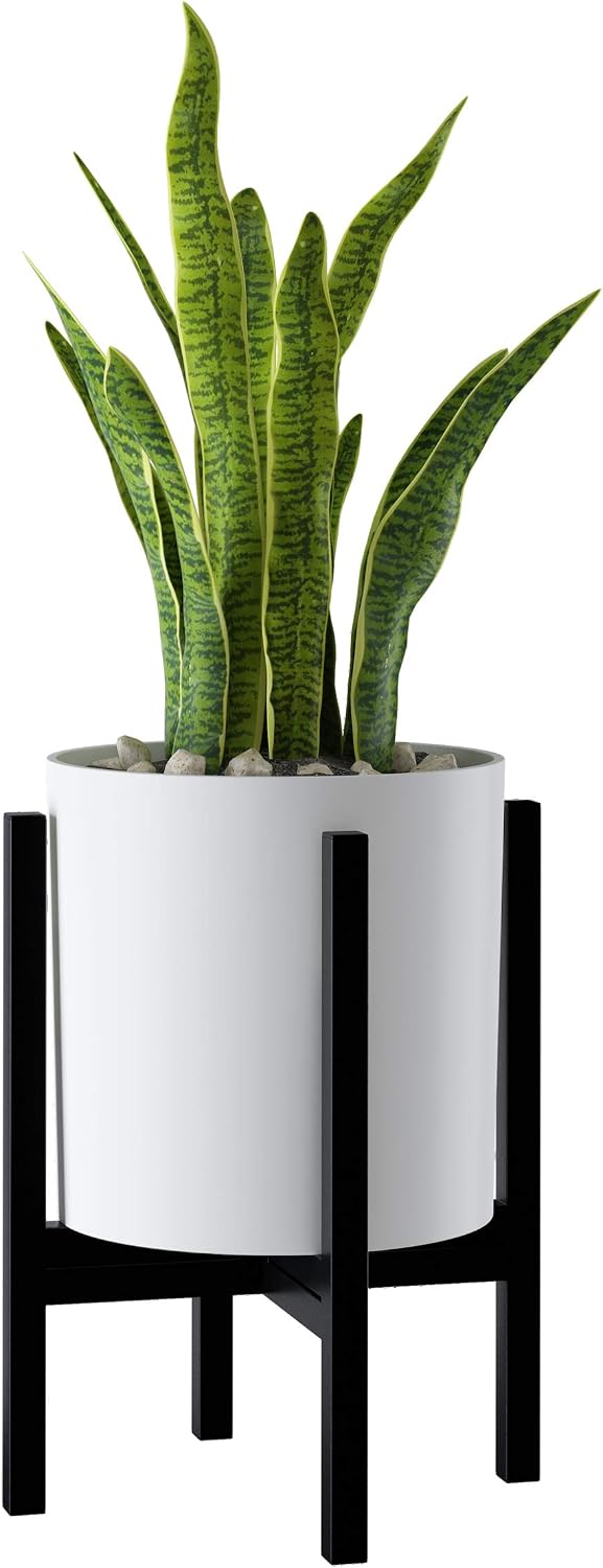 FaithLand 14 Inch Fiberstone Planter - Lightweight Modern Cylinder Plant Pot with Drainage Hole & Plug, Indoor Outdoor Use, Matte White