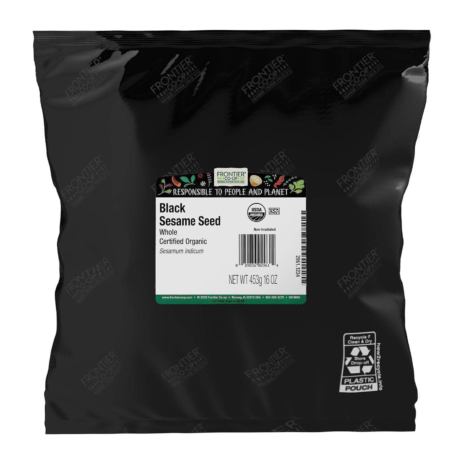 Frontier Co-op Sesame Seed, Black, Certified Organic, Kosher | 1 lb. Bulk Bag | Sesamum indicum