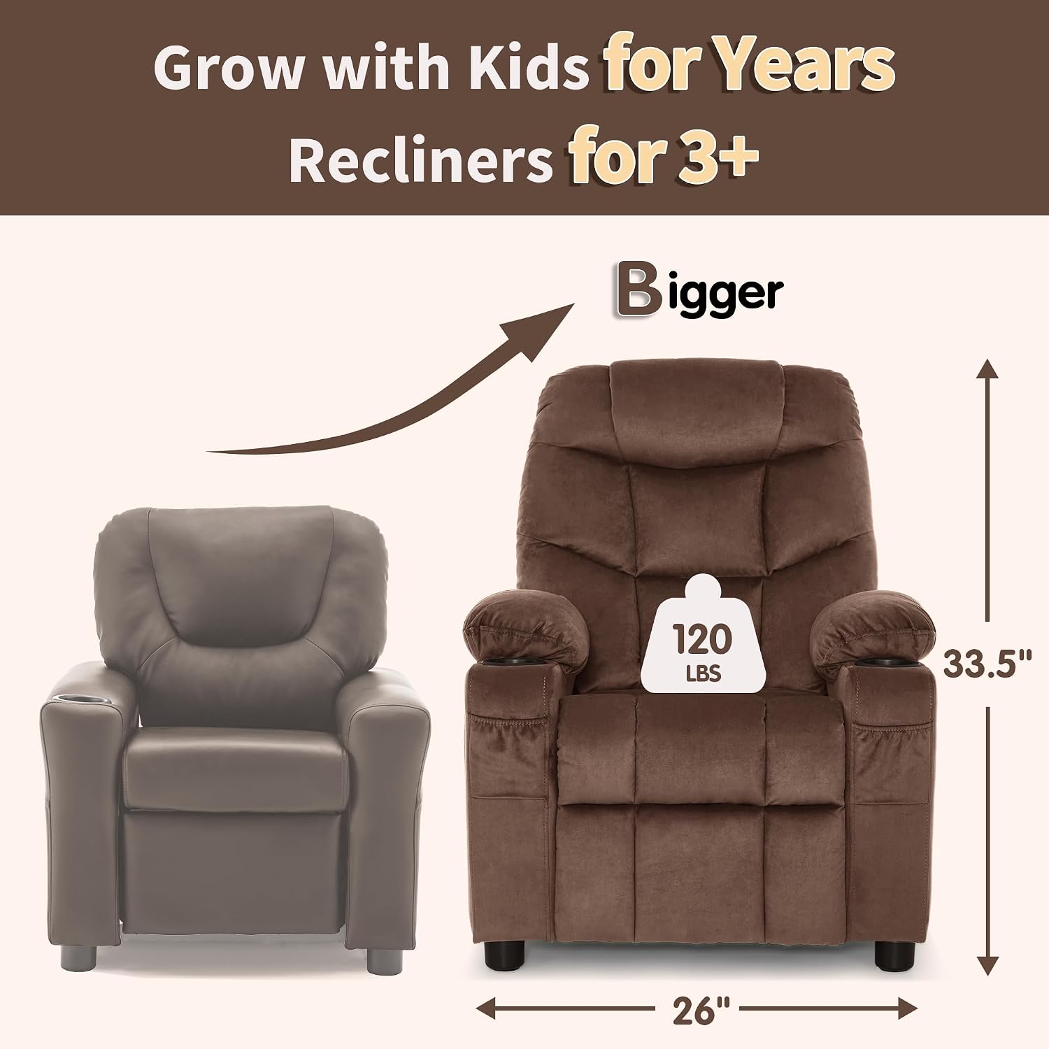 MCombo Big Kids Recliner for Ages 3+, Toddlers Recliner 7355 Velvet, Blue