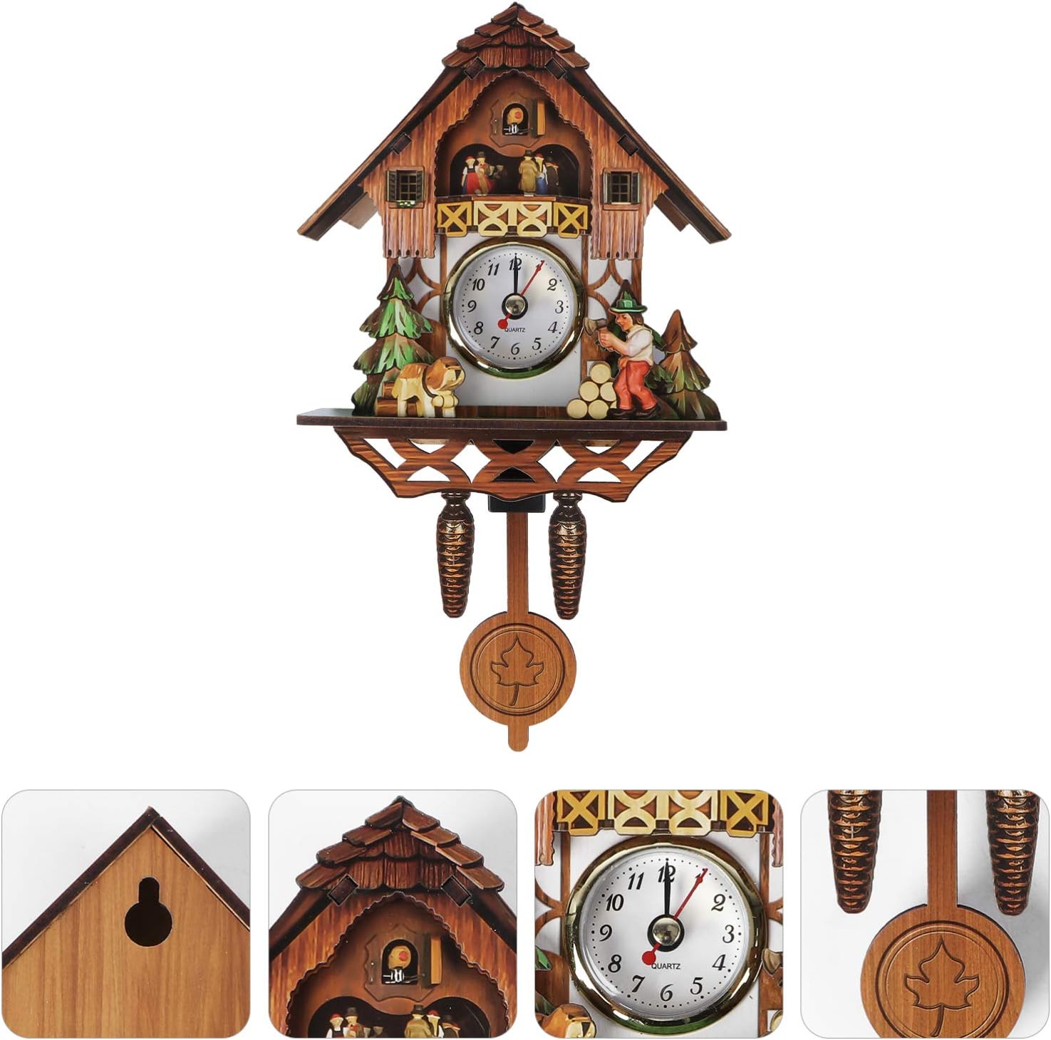 Vosarea Wooden Wall Clock,Small Clock Decor,Cuckoo Shaped Clock Antique Pendulum for Home Kids Room Bedroom Decor
