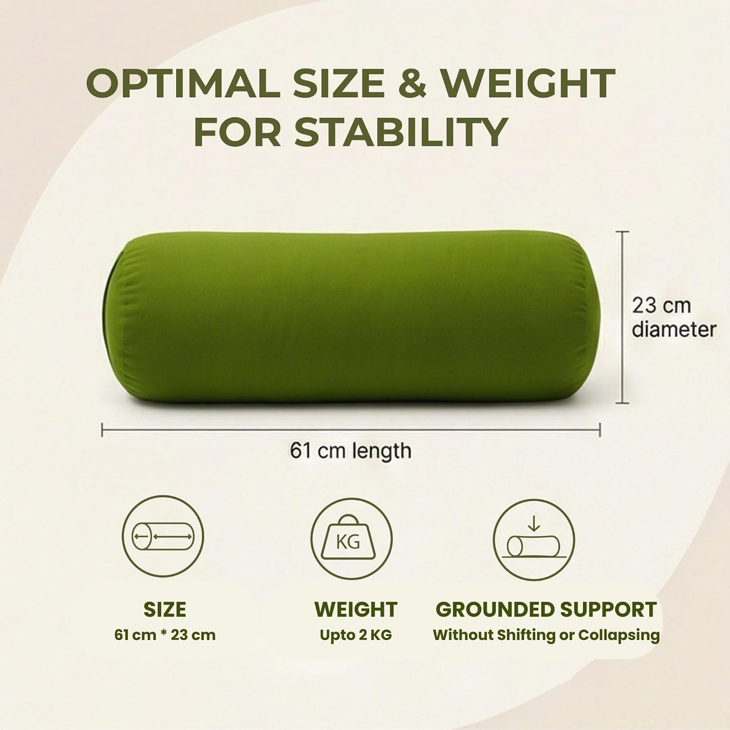 Yogikuti Iyengar Yoga Bolster for Restorative Yoga and Meditation – Lightweight Cotton Support Pillow with Handle for Easy Carry