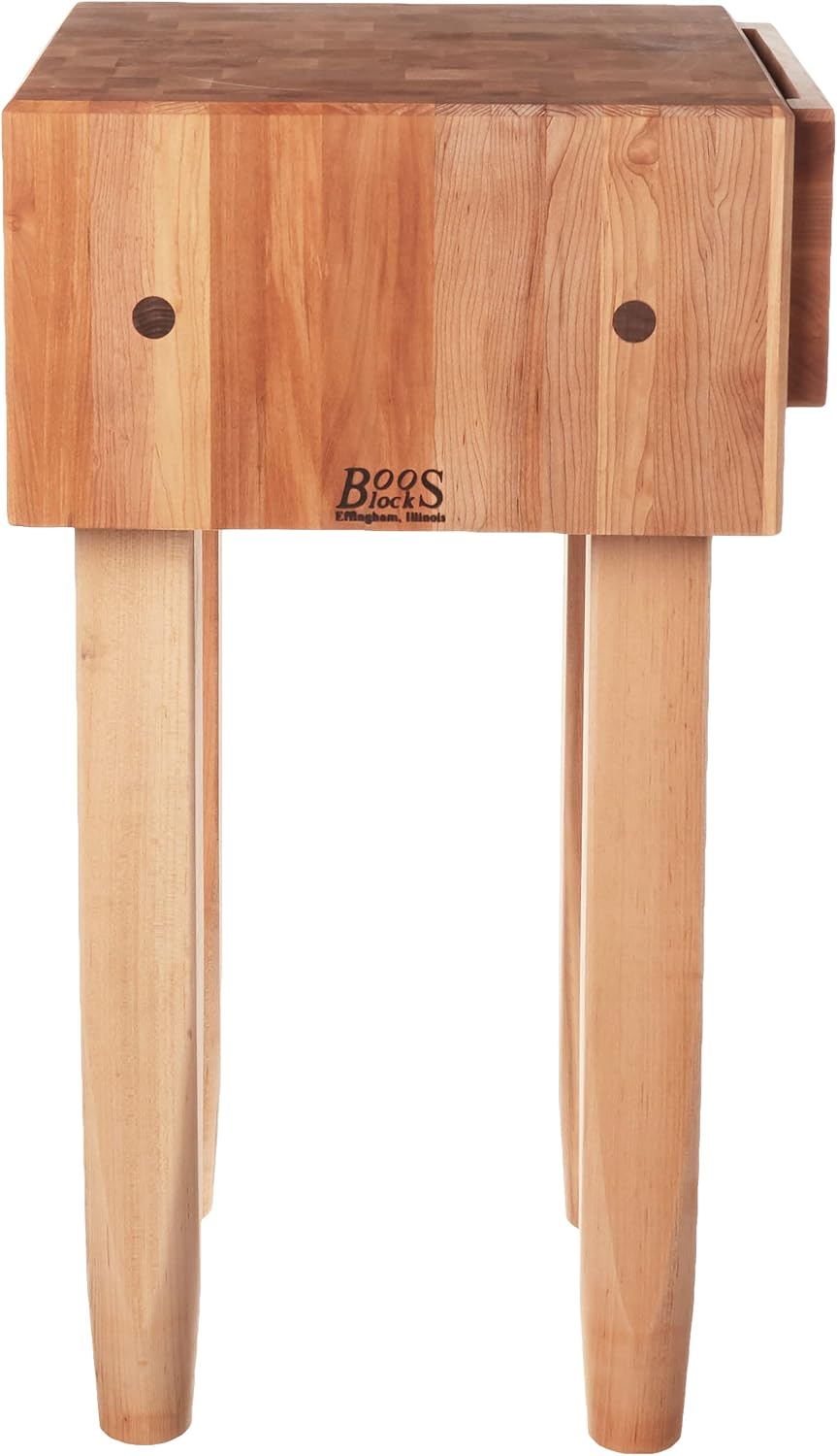 John Boos PCA1 Maple Wood End Grain Solid Butcher Block with Side Knife Slot, 18 Inches x 18 Inches x 10 Inch Top, 34 Inches Tall, Natural Maple Legs