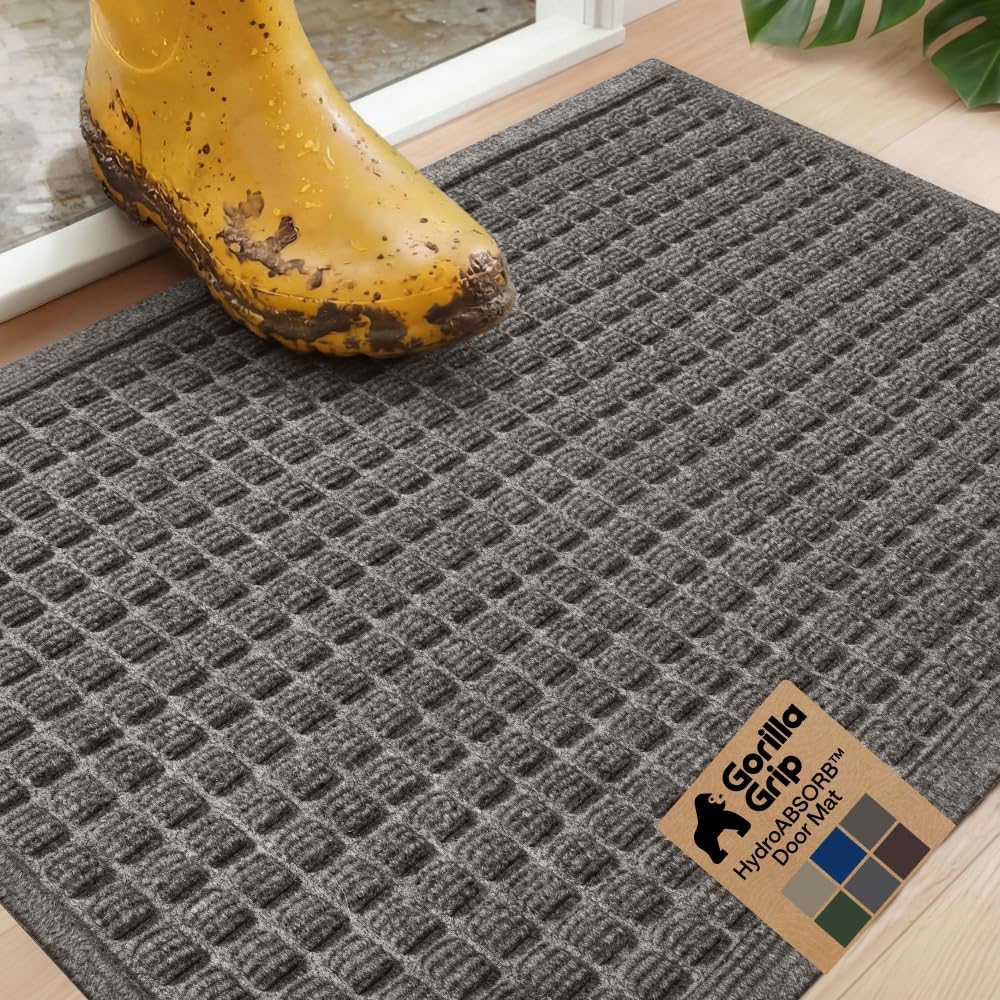 GORILLA GRIP® HydroABSORB Door Mat for Indoor Outdoor Use, 29x17 Black