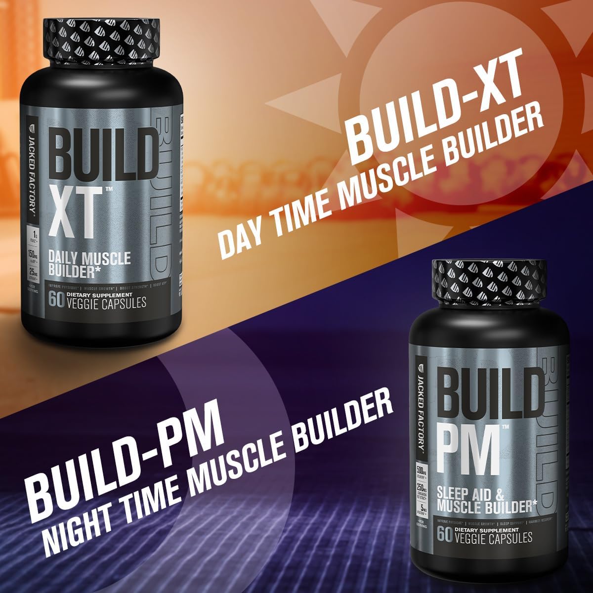 Jacked Factory Build PM Night Time Muscle Builder & Sleep Aid - Post Workout Recovery & Sleep Support Supplement w/VitaCherry Tart Cherry, Ashwagandha
