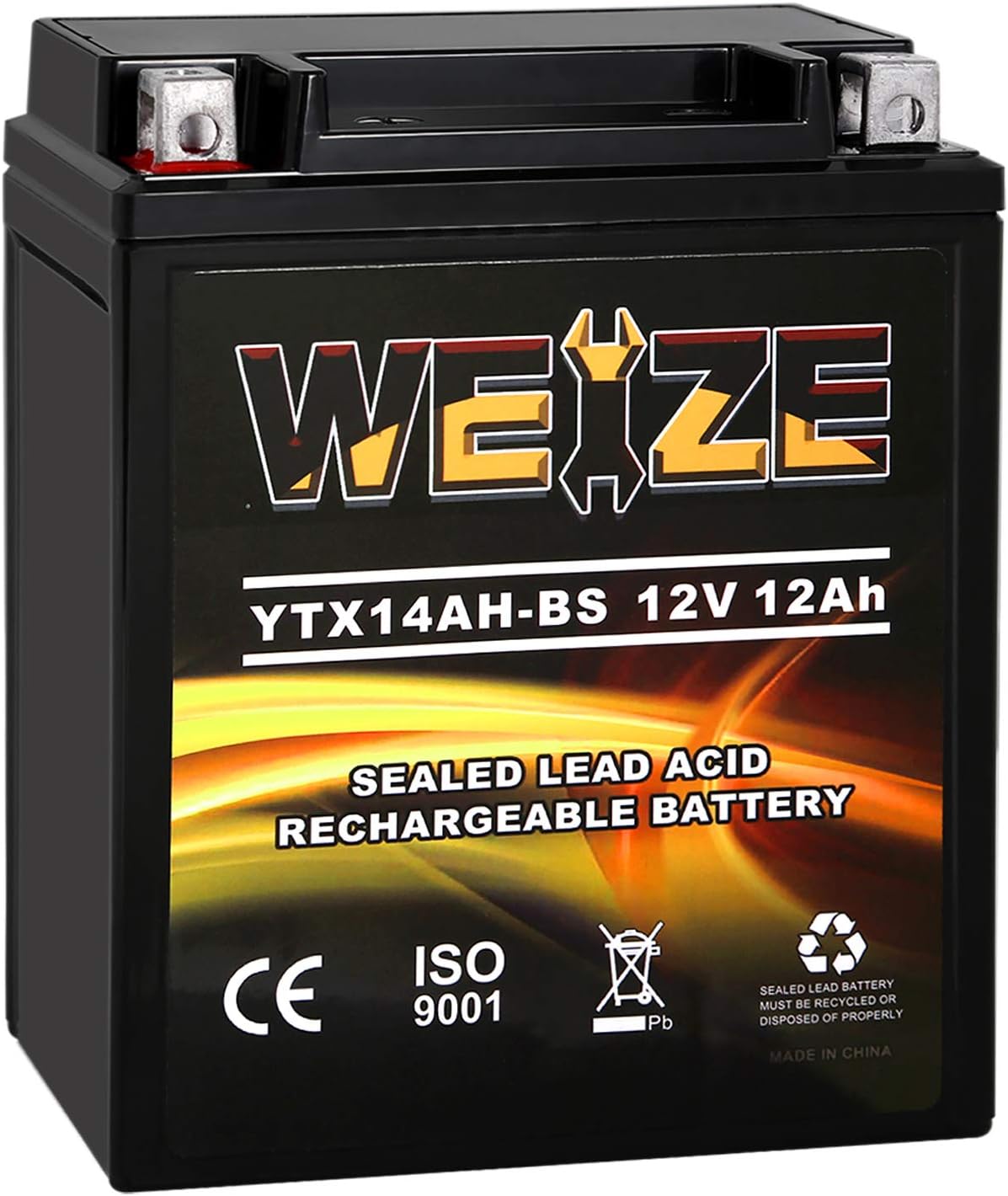 Weize YTX14 BS ATV Battery High Performance - Maintenance Free - Sealed AGM YTX14-BS Motorcycle Battery compatible with Honda Suzuki Kawasaki Yamaha scooter snowmobile