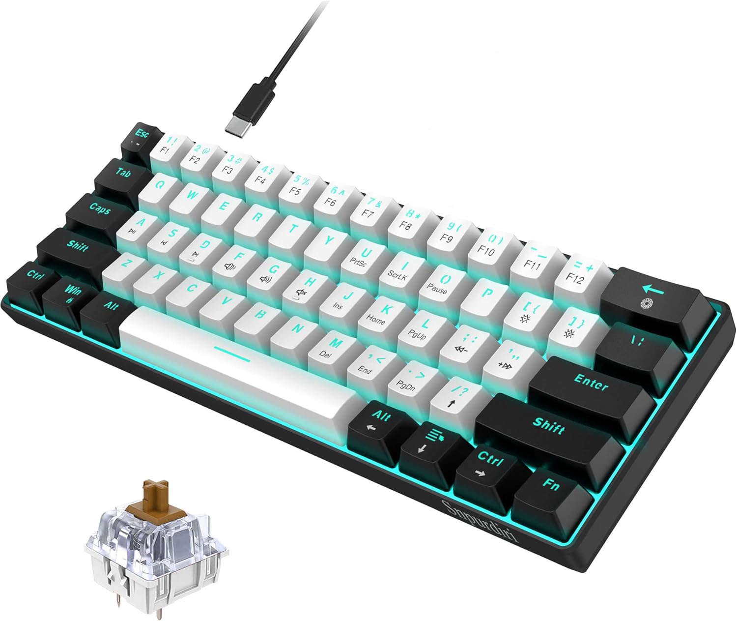 Snpurdiri 60% Mechanical Gaming Keyboard (Black-White
