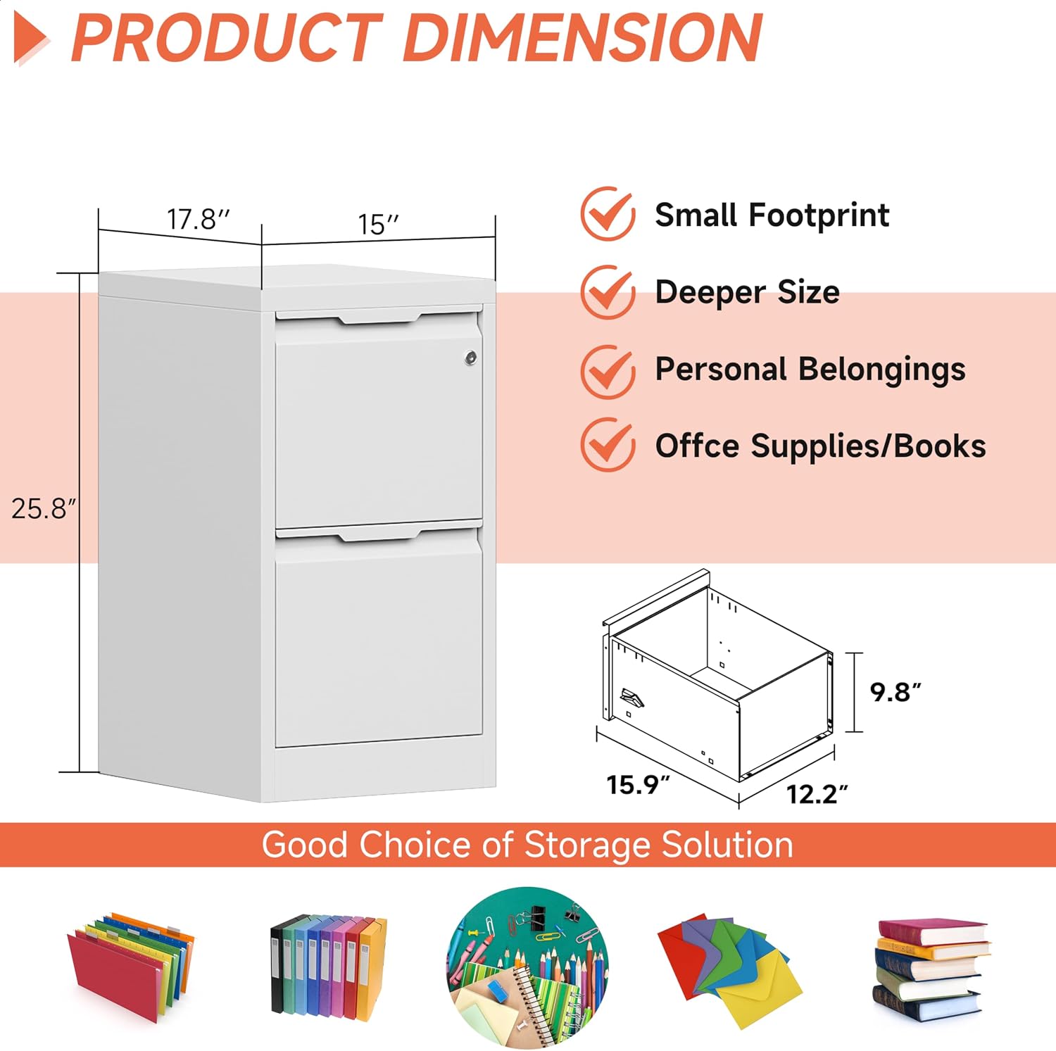 3 Drawer File Cabinet with Lock,Vertical Filing Cabinets for Home Office,Heavy Duty Metal File Cabinet for Hanging A4/Letter/Legal Size File,Vertical File Cabinet 15" W X 17.8" D X 38.3" H-Black