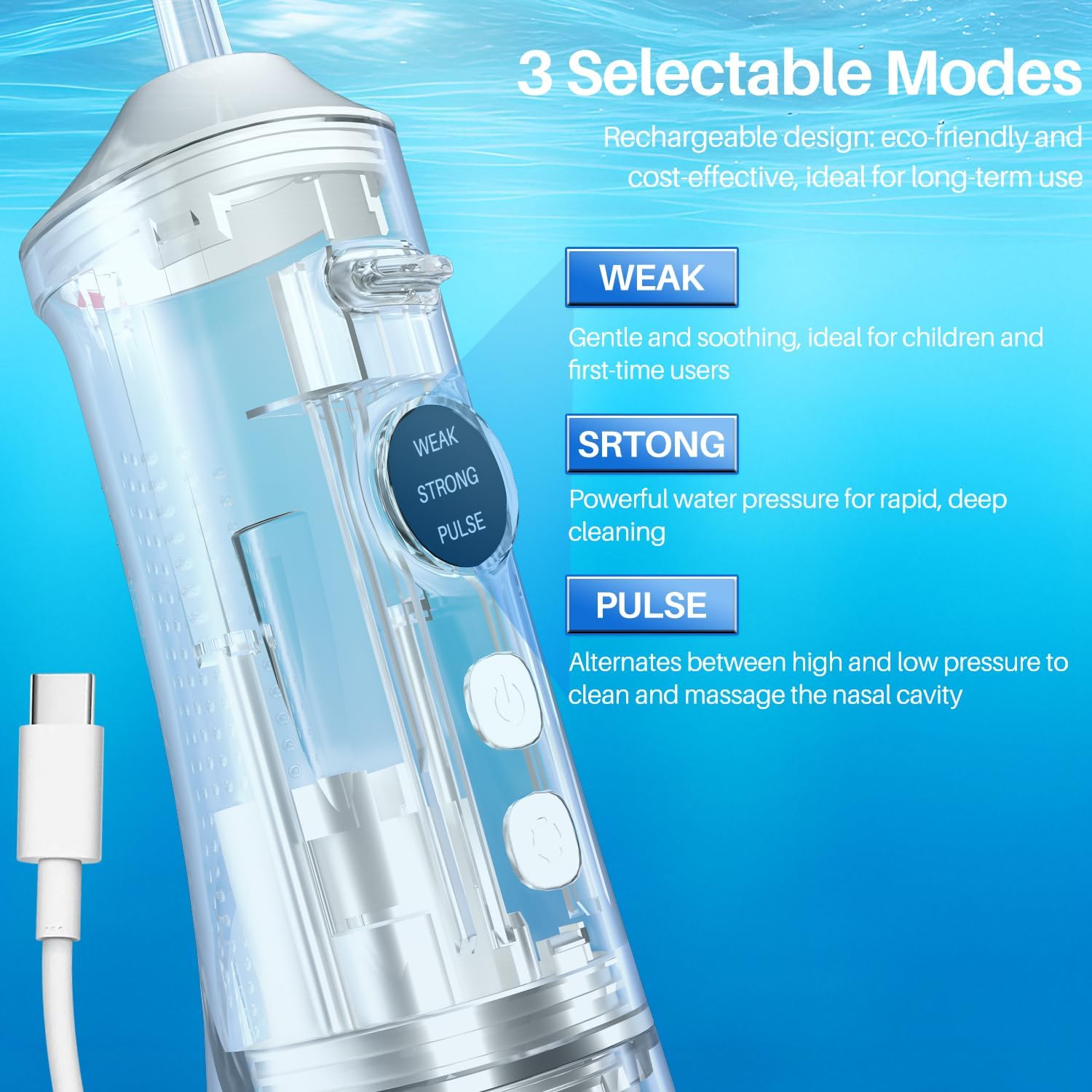 Nasal Irrigation System, Electric Nasal Rinse Machine for Sinus Relief & Nasal Care, Cordless Neti Pot with 4 Tips & 60 Salt Packs