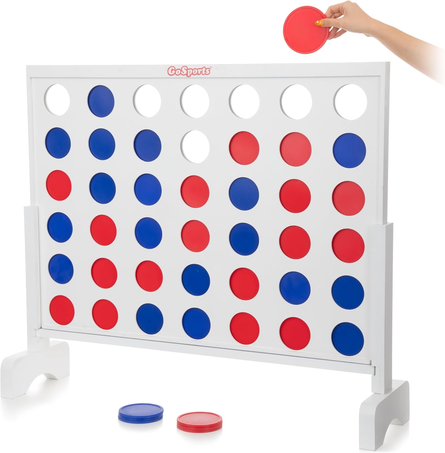 GoSports 3 Foot Giant Wooden 4-in-a-Row Connect Game – Jumbo Party Size with Heavy-Duty Coins – Easy Setup and Portable Design for Indoor and Outdoor Yard Game for Adults