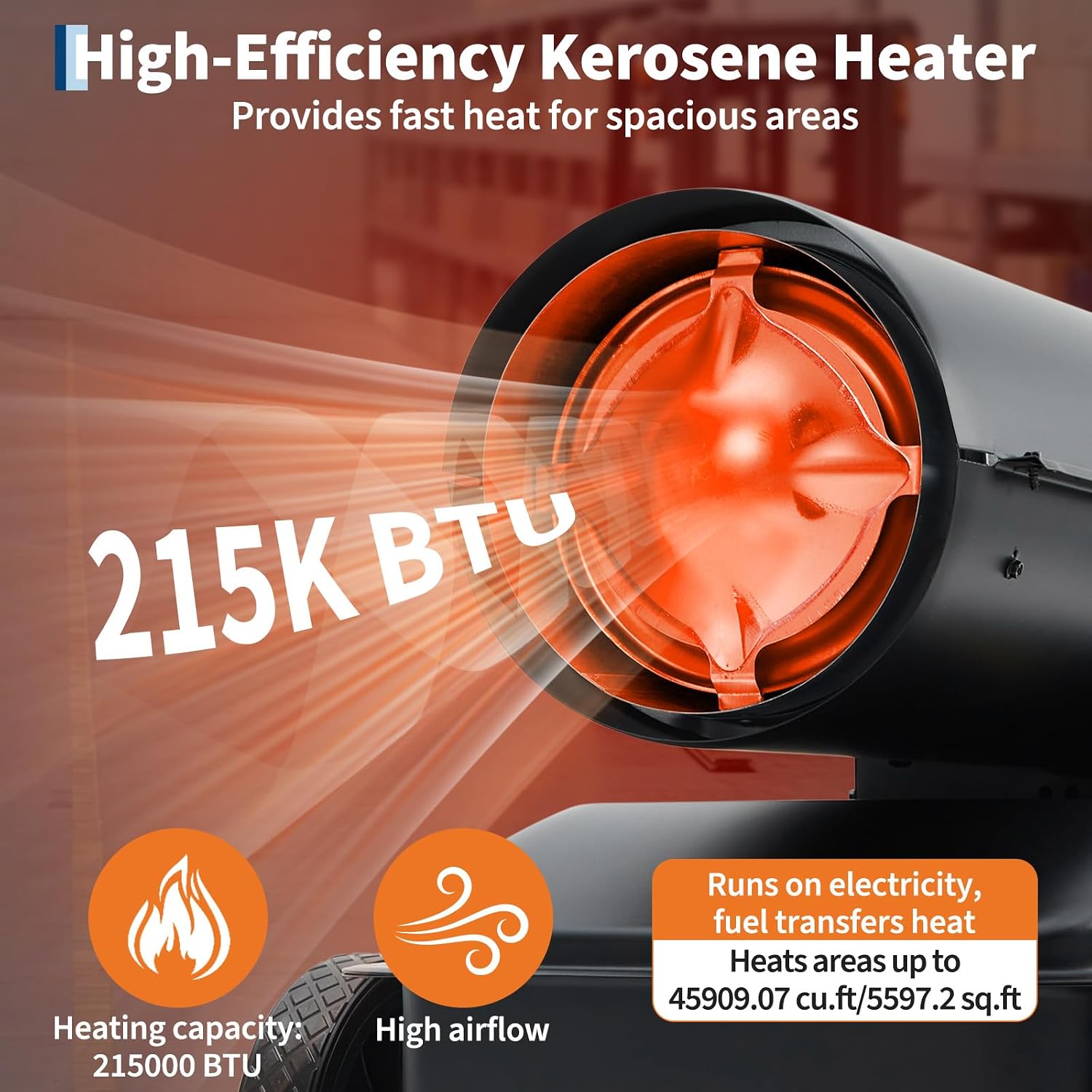 Garvee 215000 BTUs Kerosene/Diesel Forced Air Heater, Kerosene Fan Forced Heater with Thermostat Control for Warehouses, Construction, Workshops