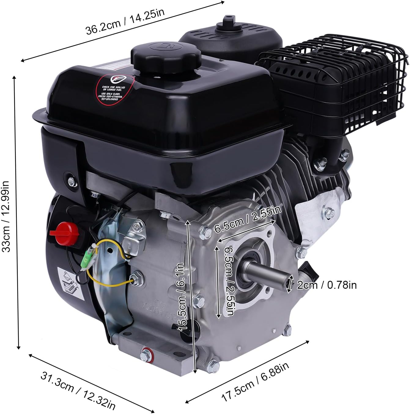 Gas Engine, 7.5 HP Horizontal Shaft 212CC 4-Stroke Engine, 3600 RPM with 20 mm Shaft – for Farm Machinery, Garden Equipment, Tillers
