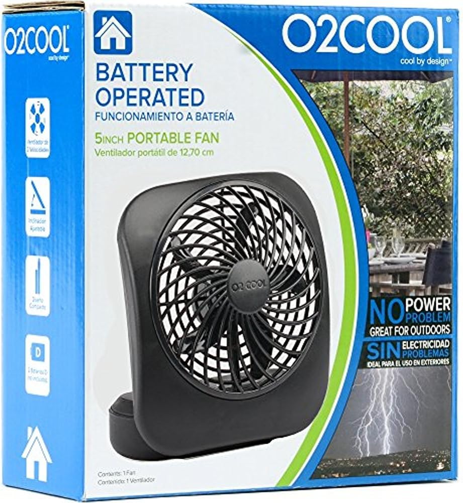 O2COOL Treva 5 in Portable Battery Powered Desk Fan 2-Speed Black | Yes