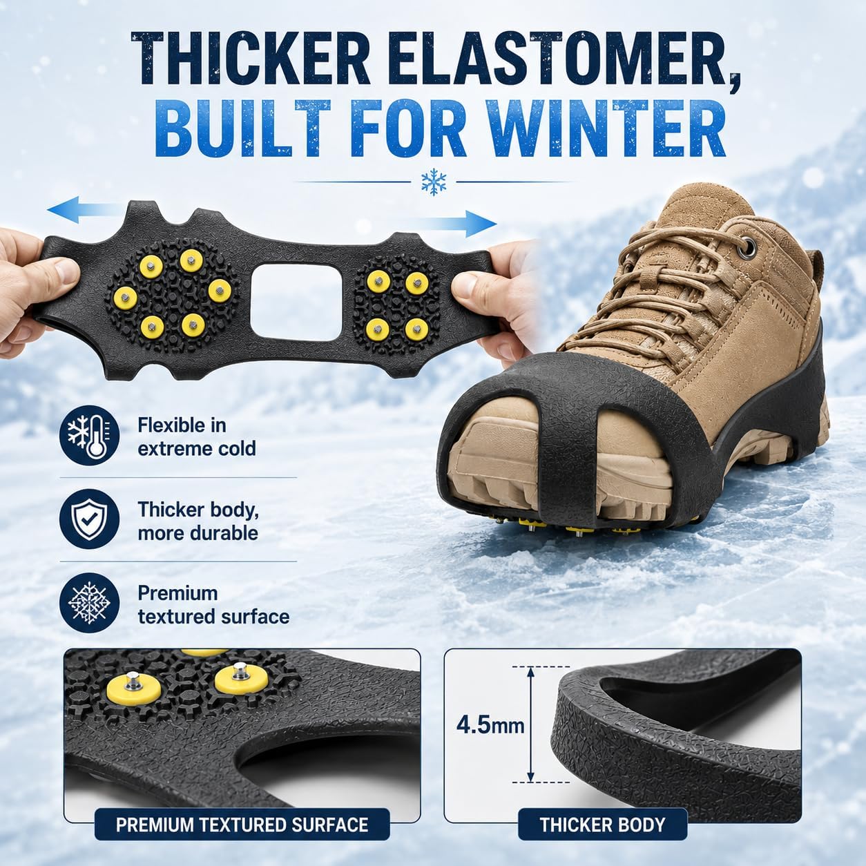 Ice Cleats for Shoes and Boots, Ice Snow Traction Cleats Grippers, Non Slip Shoe Ice Grippers