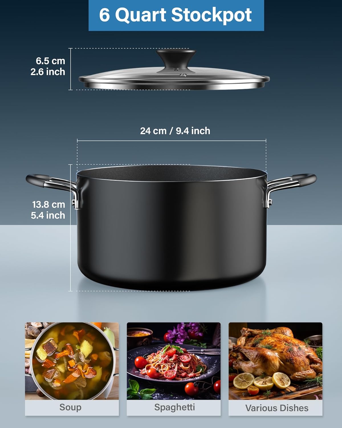 Cook N Home 10.5 Quart Non Stick Stock Pot with Lid, Large Pots for Cooking