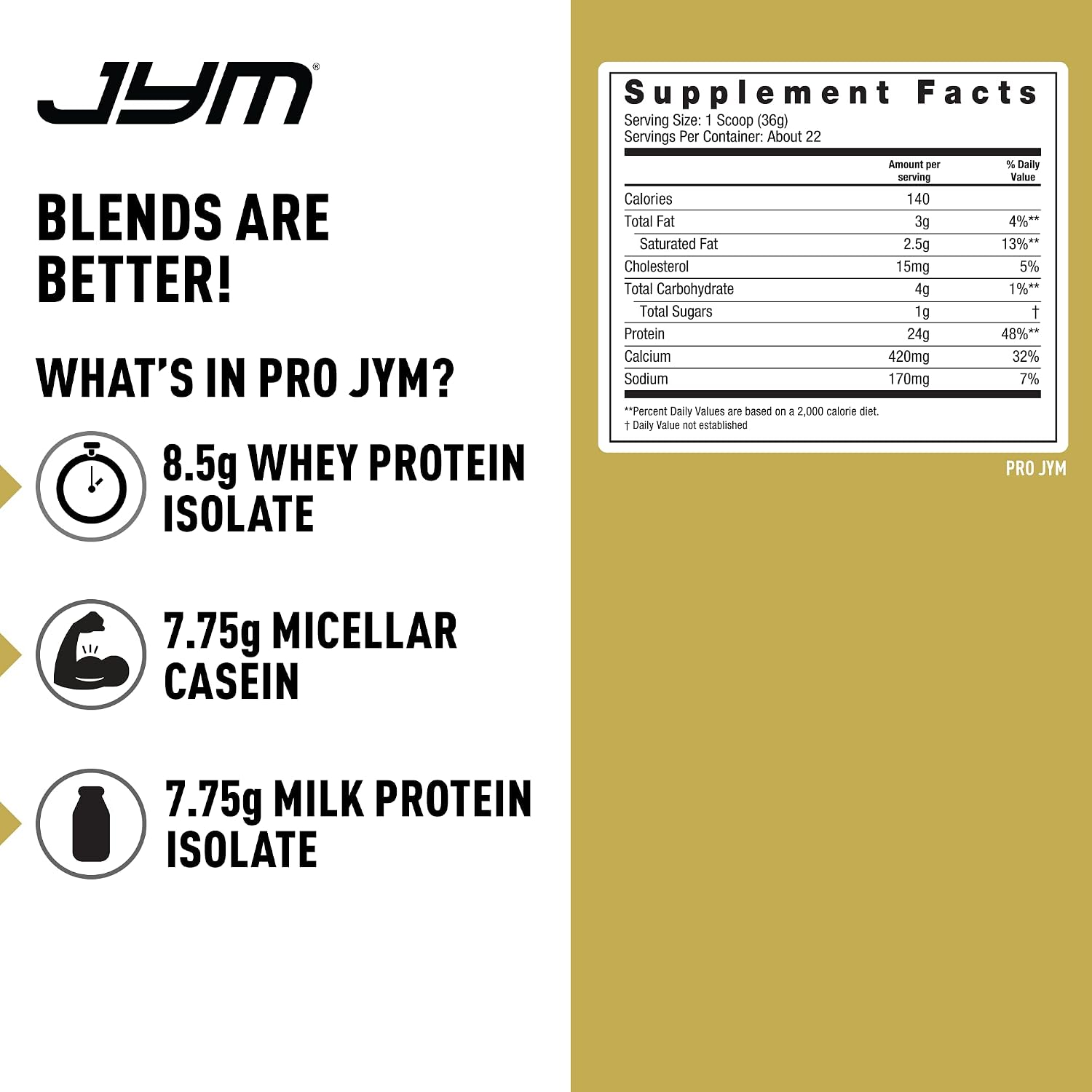 JYM Tahitian Vanilla Bean Whey & Casein Protein Powder, 1.7 lb, 22 Servings | Micellar Casein & Milk Protein Isolate, Lean Muscle Building, Pre & Post Workout Nutrition, Men & Women