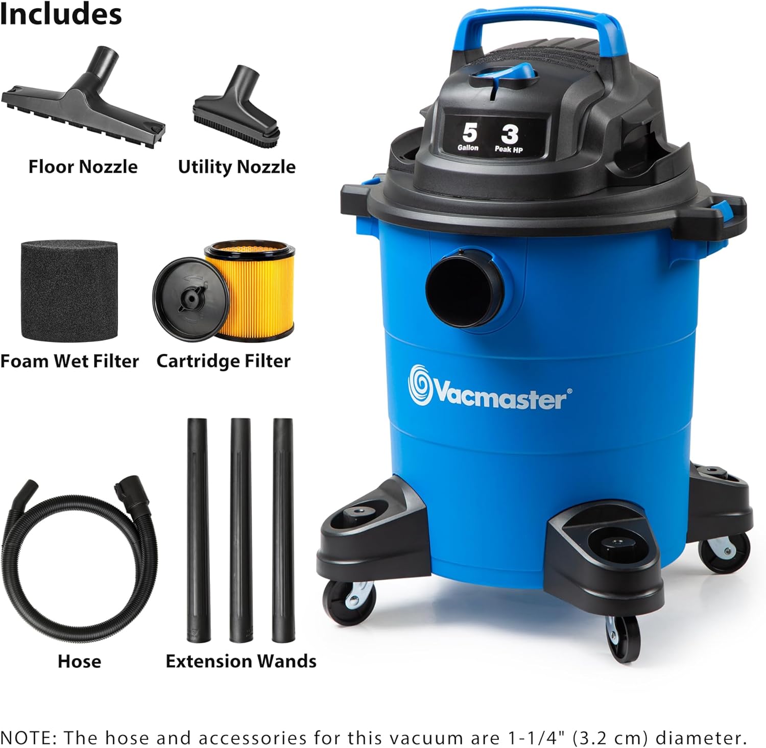 Vacmaster VOC809PF 8-Gal 4 Peak HP Utility Wet/Dry Vacuum Blue