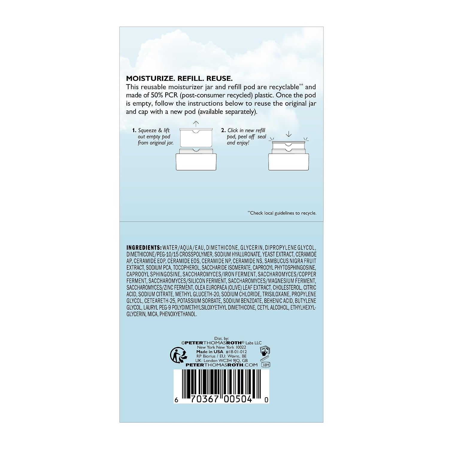 Peter Thomas Roth | Water Drench® Hyaluronic Cloud Cream Hydrating Refillable Moisturizer | Hyaluronic Acid Cream For All Skin Types, Line-Smoothing, Fragrance-Free