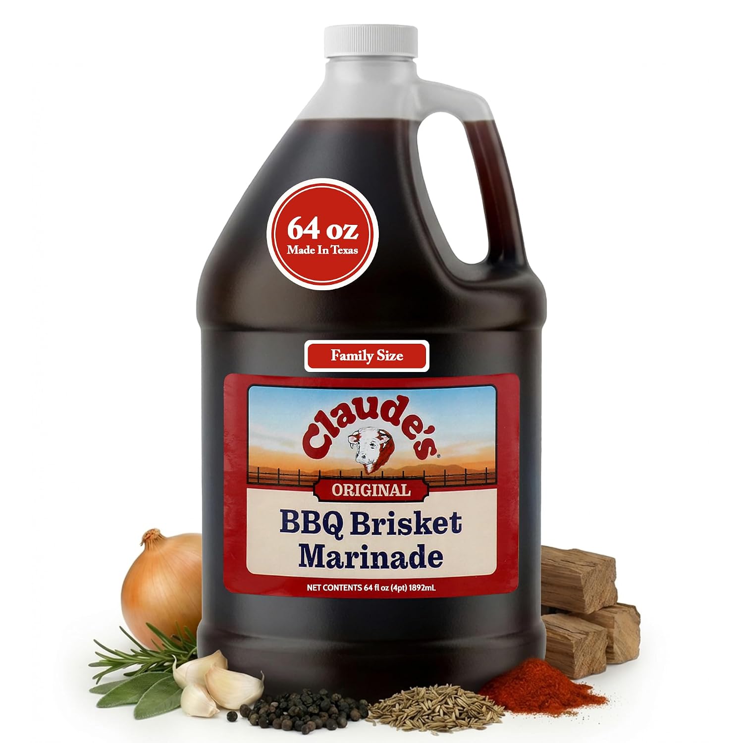 Claude's BBQ Brisket Marinade Sauce, Gluten Free Texas Style, 128 oz | Restaurant-size gallon of smoky Texas tenderizing brisket marinade - all natural & gluten free.