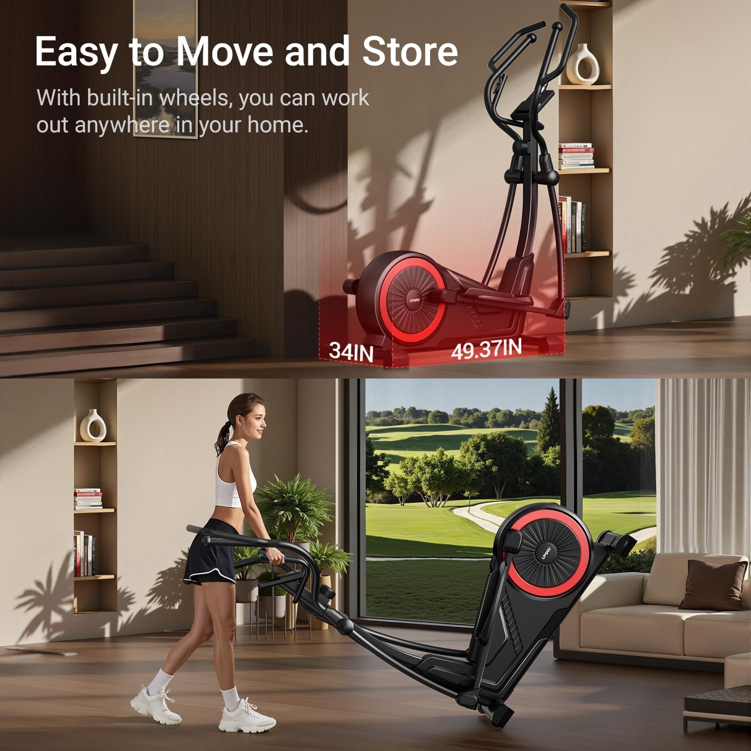 Elliptical Exercise Machine with 15.5''-17'' Stride & Heart Rate Grips,Ultra Silent Magnetic Elliptical Machine for Home with 16 Levels Resistance and LCD Monitor,400 LBS Weight Capacity