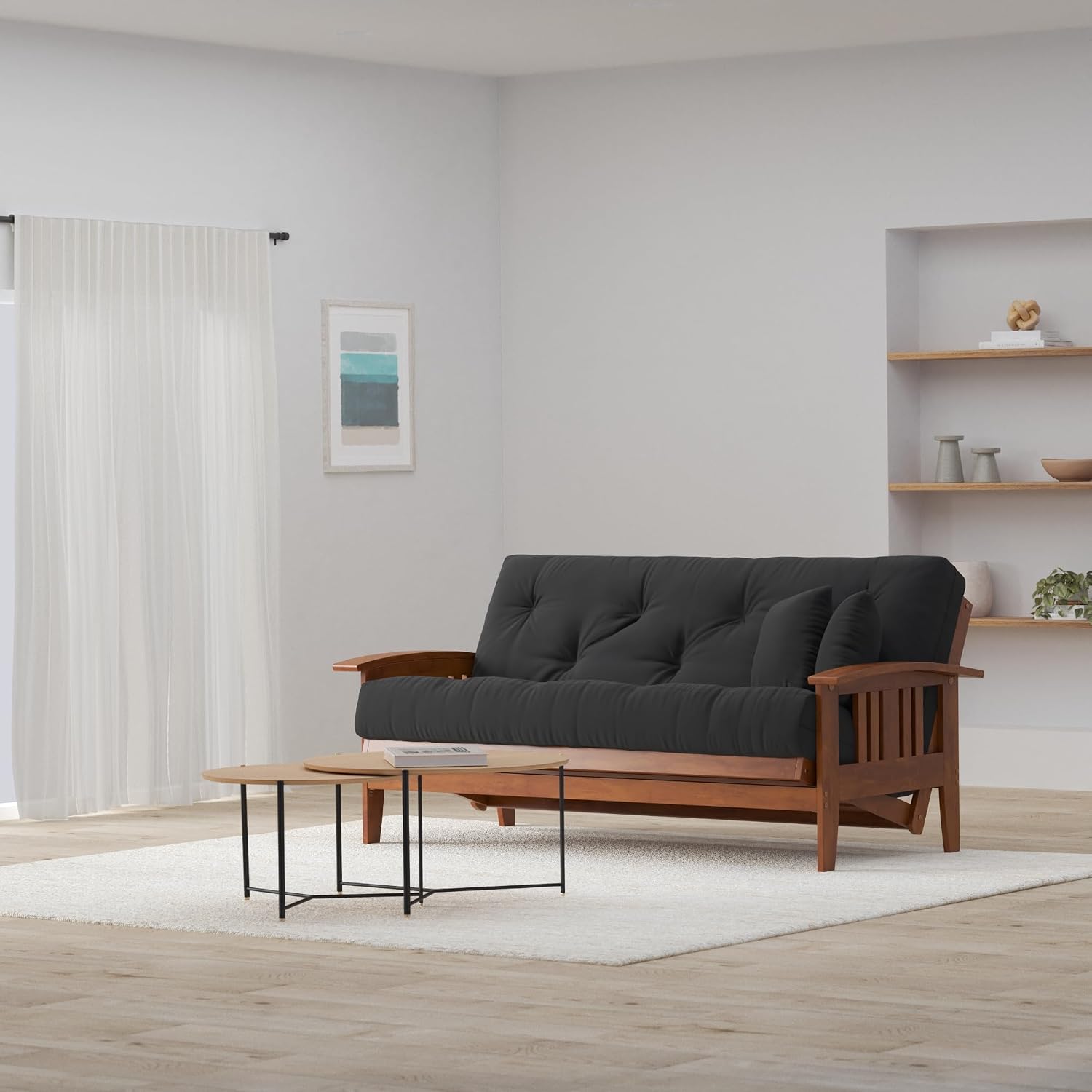 Westfield Futon Set - Queen Size, Frame, 8" Mattress, Twill Ivory Cover