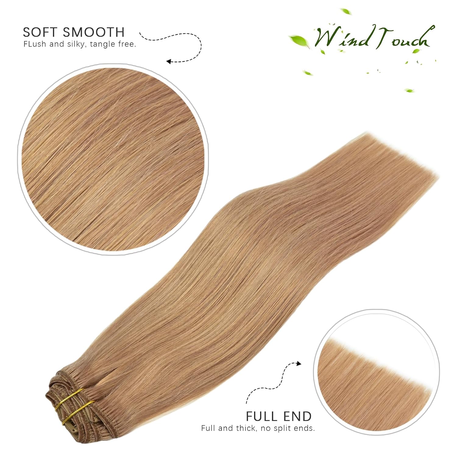 WindTouch Clip In Hair Extensions Human Hair Mixed Bleach Blonde 18Inch 75g Hair Extensions for Women Remy Blonde Extensions Clip in #18p613 7PCS