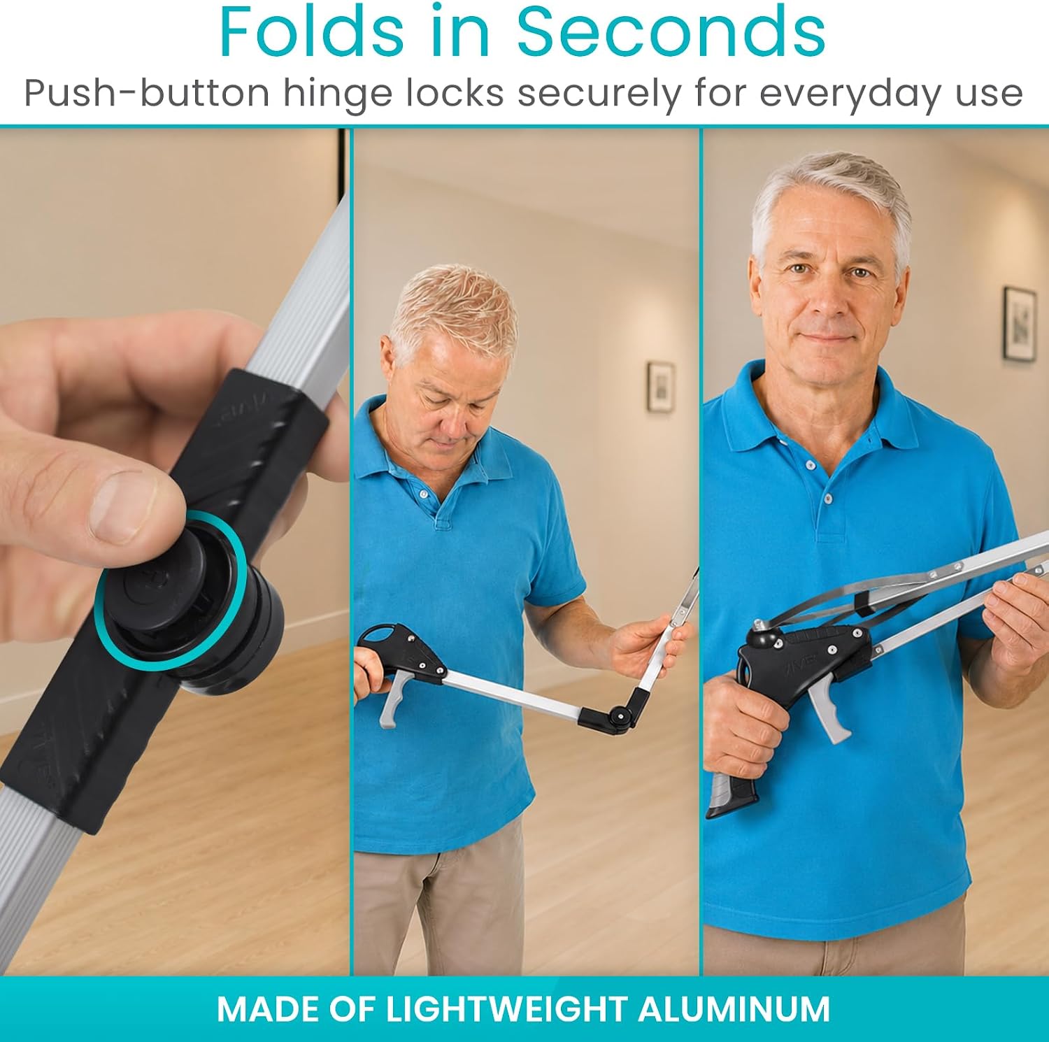 Vive Foldable Suction Reacher Grabber Tool for Elderly (1) - 32 Inches Long Reach Grabber Claw - Pick Up Grab Tool - Reachers for Disabled & Seniors