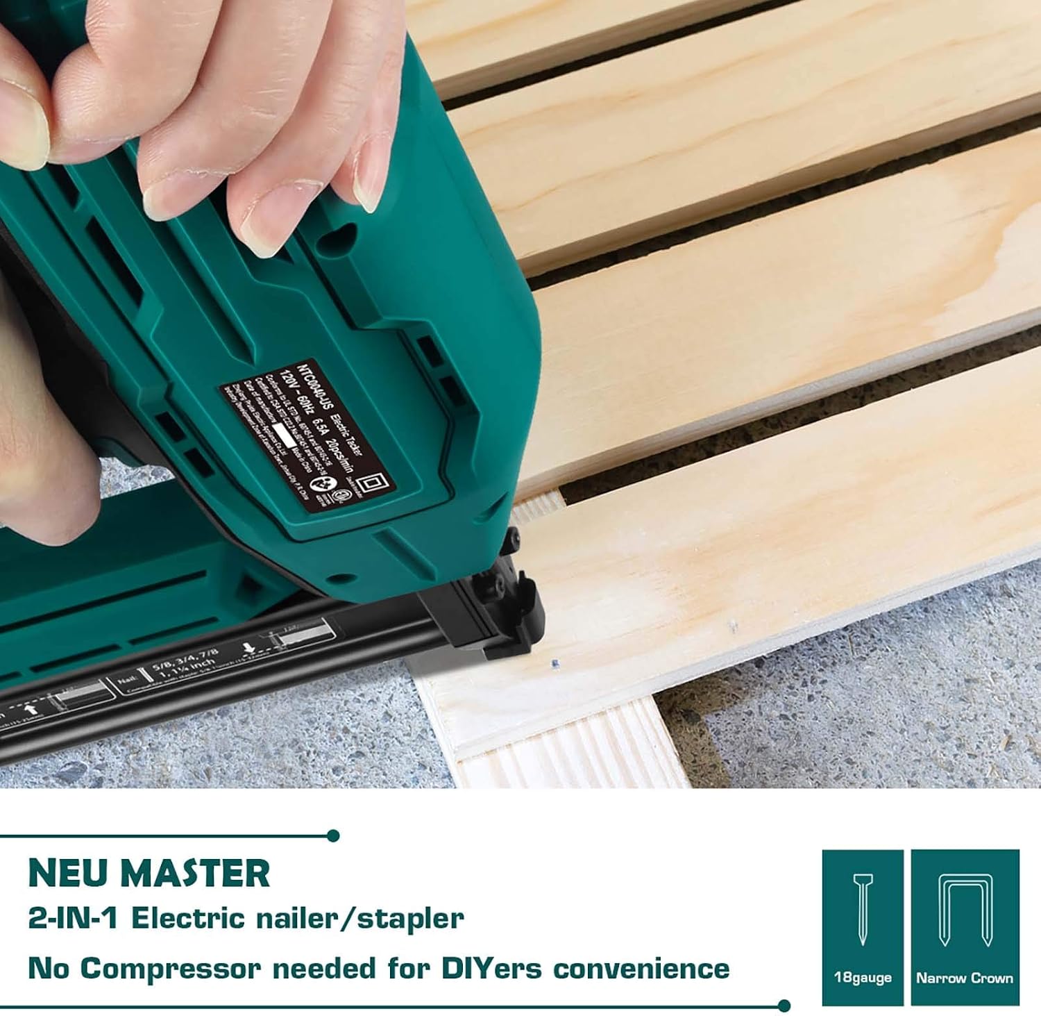 Electric Brad Nailer, NEU MASTER NTC0040 Electric Nail Gun/Staple Gun for Upholstery, Carpentry and Woodworking Projects