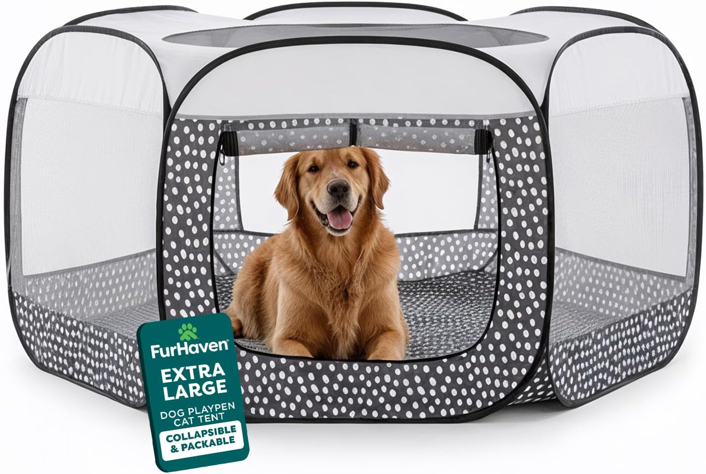 Furhaven Portable Dog Playpen Cat Tent, Pet playground,Kennel foldable indoor outdoor zippered puppy crate - Hunter Green, Medium