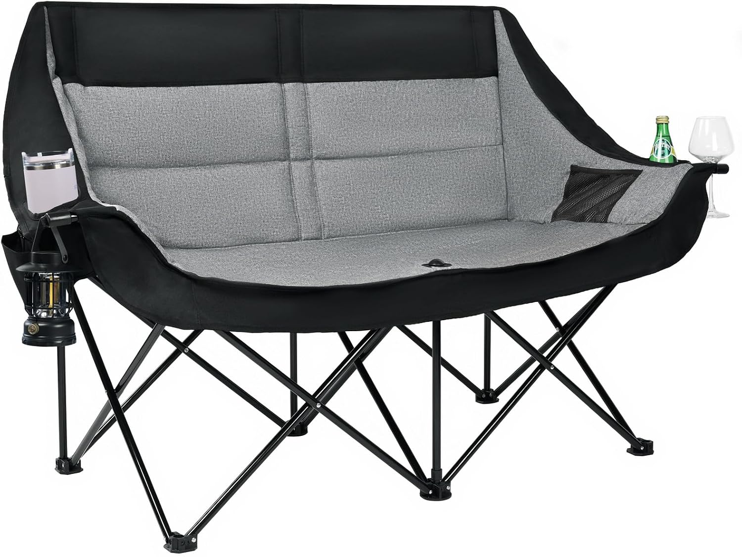 Oversized Camping Chairs for Adult - Heavy Duty Padded Portable Folding Chair XL Collapsible Camp Chair with Cup Holder Side Pocket for Outdoor Lawn Beach Sport Fishing Support 500LBS, Grey