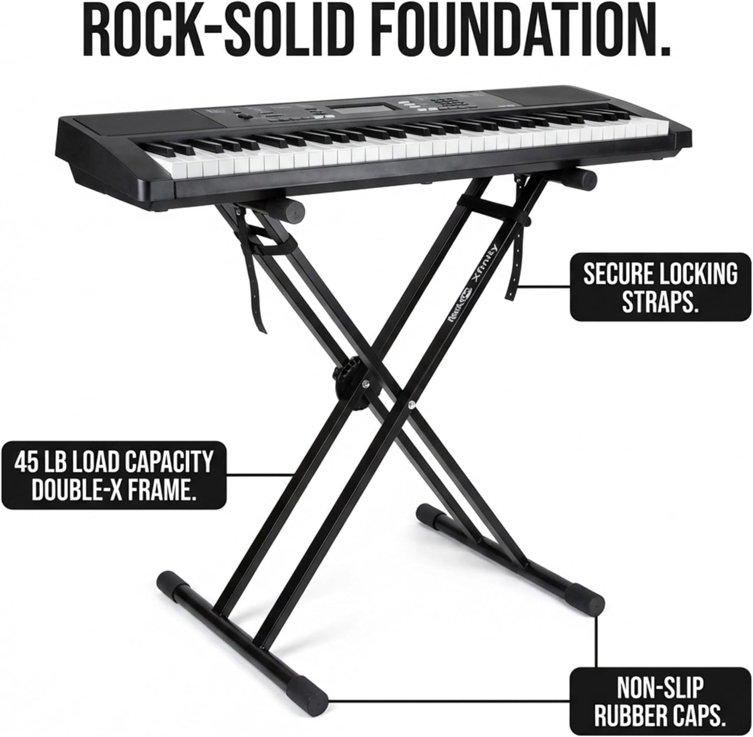 RockJam RJX29 Adjustable X Frame Keyboard Stand with Locking Straps