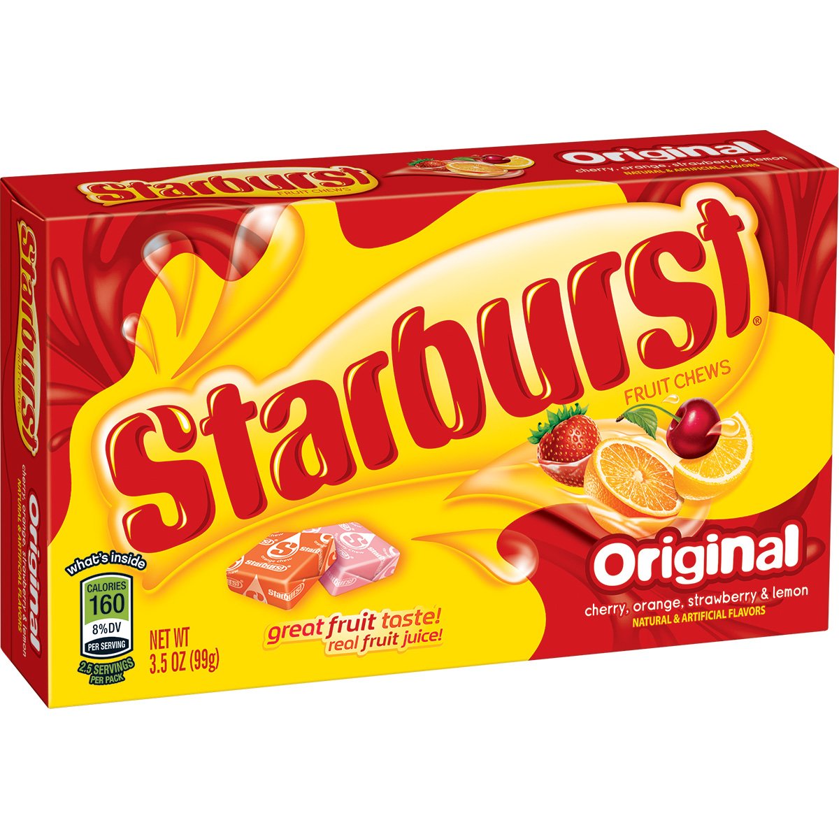 STARBURST Original Full Size Fruit Chews Chewy Candy Bulk 36 Packs, 2.07 oz | Soft fruit chews in full size packs, great for birthdays, desserts, road trips and pantry snacking, lunch box, bulk candy