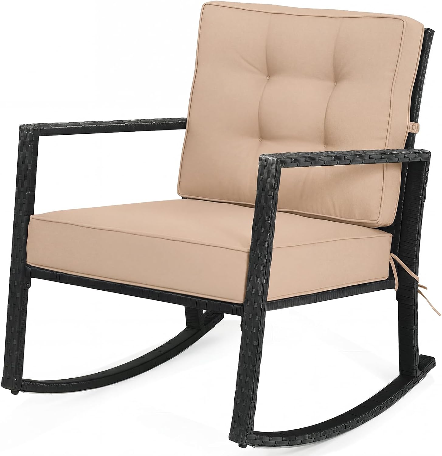 Tangkula Wicker Rocking Chair, Outdoor Glider Rattan Rocker Chair with Heavy-Duty Steel Frame