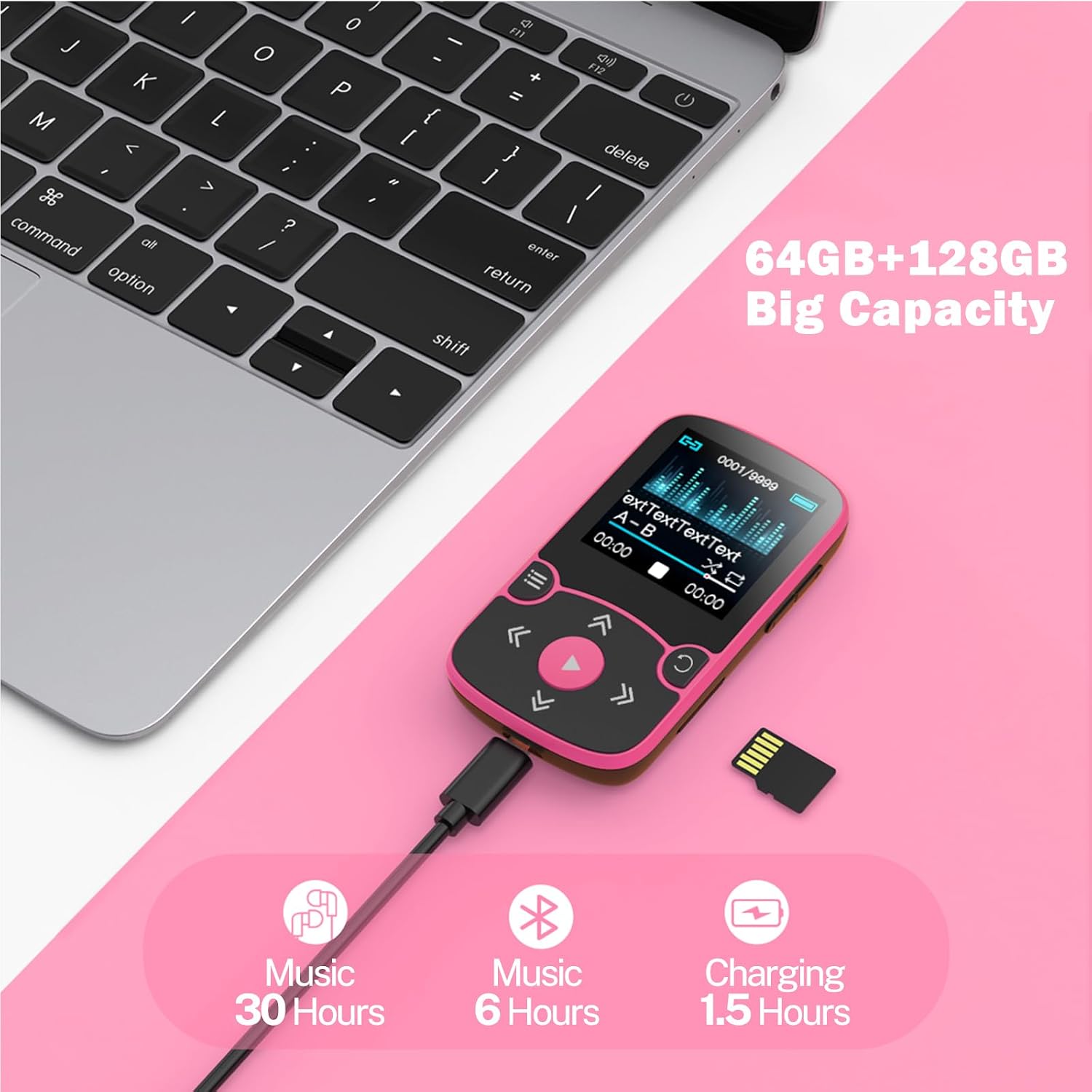 AGPTEK 64GB MP3 Player with Clip, A65 Bluetooth 5.3 Music Player for Sports | with FM Radio, Voice Recorder for Running, Supports up to 128GB TF Card, Orange