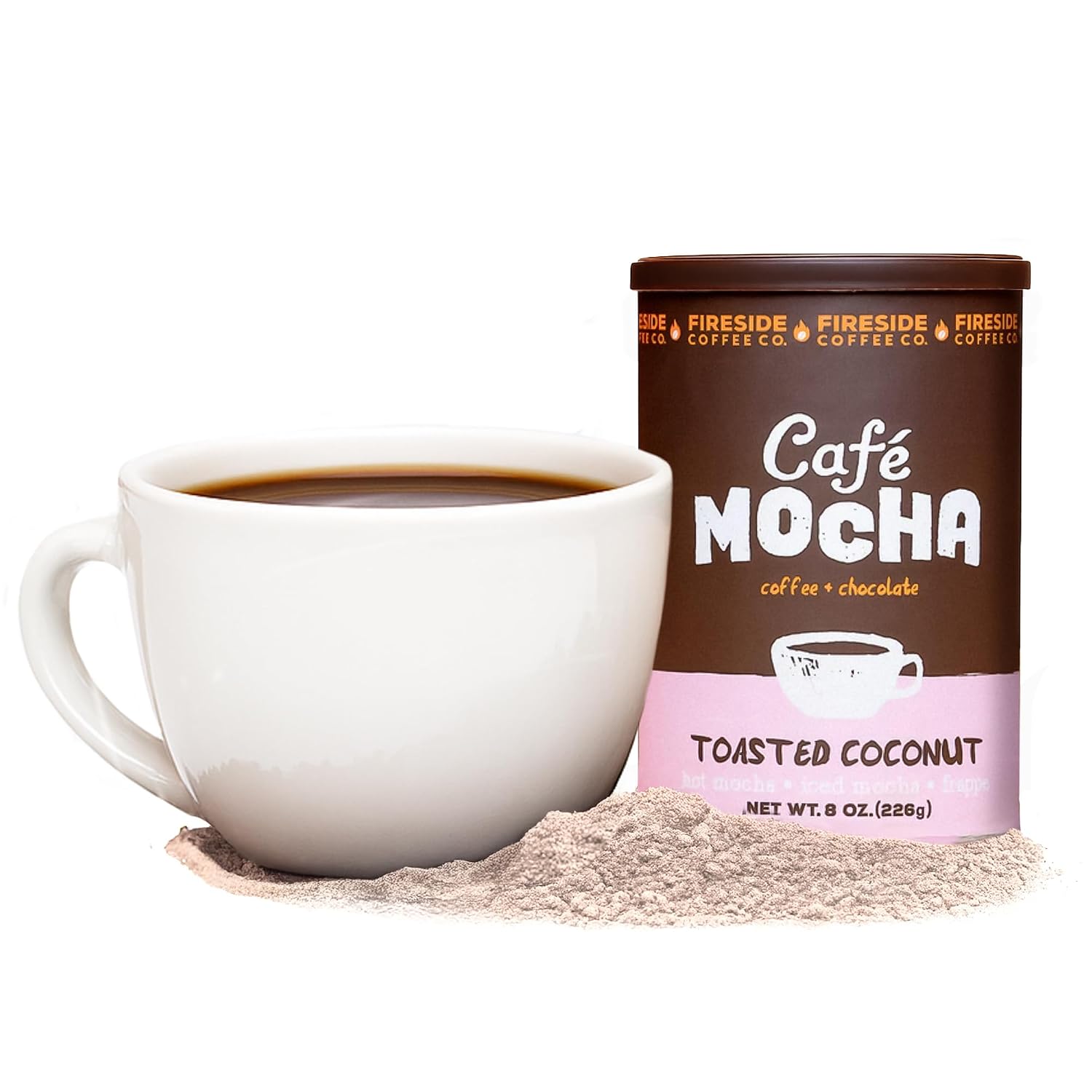 Fireside Coffee Irish Cream Cafe Mocha - Premium Instant Coffee Chocolate Blend - Versatile Caffeinated Drink Mix for Hot, Iced, Milkshake, and Mocha Frappe Mix, Only Add Water and Enjoy, 8 Ounces