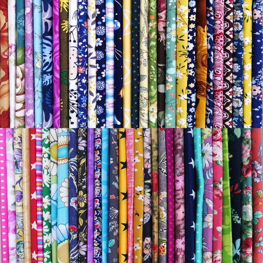 50pcs 10 x 10 inch Multicolor Cotton Fabric Bundle Squares for Quilting Sewing, Precut Fabric Squares for Craft Patchwork